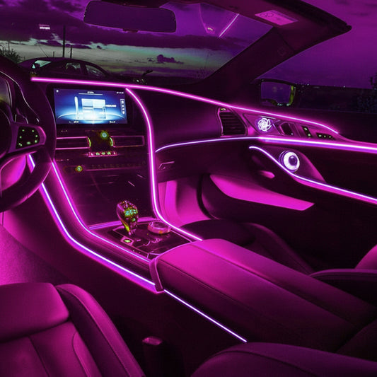 Car interior LED strip light — blue atmosphere glow under dashboard
